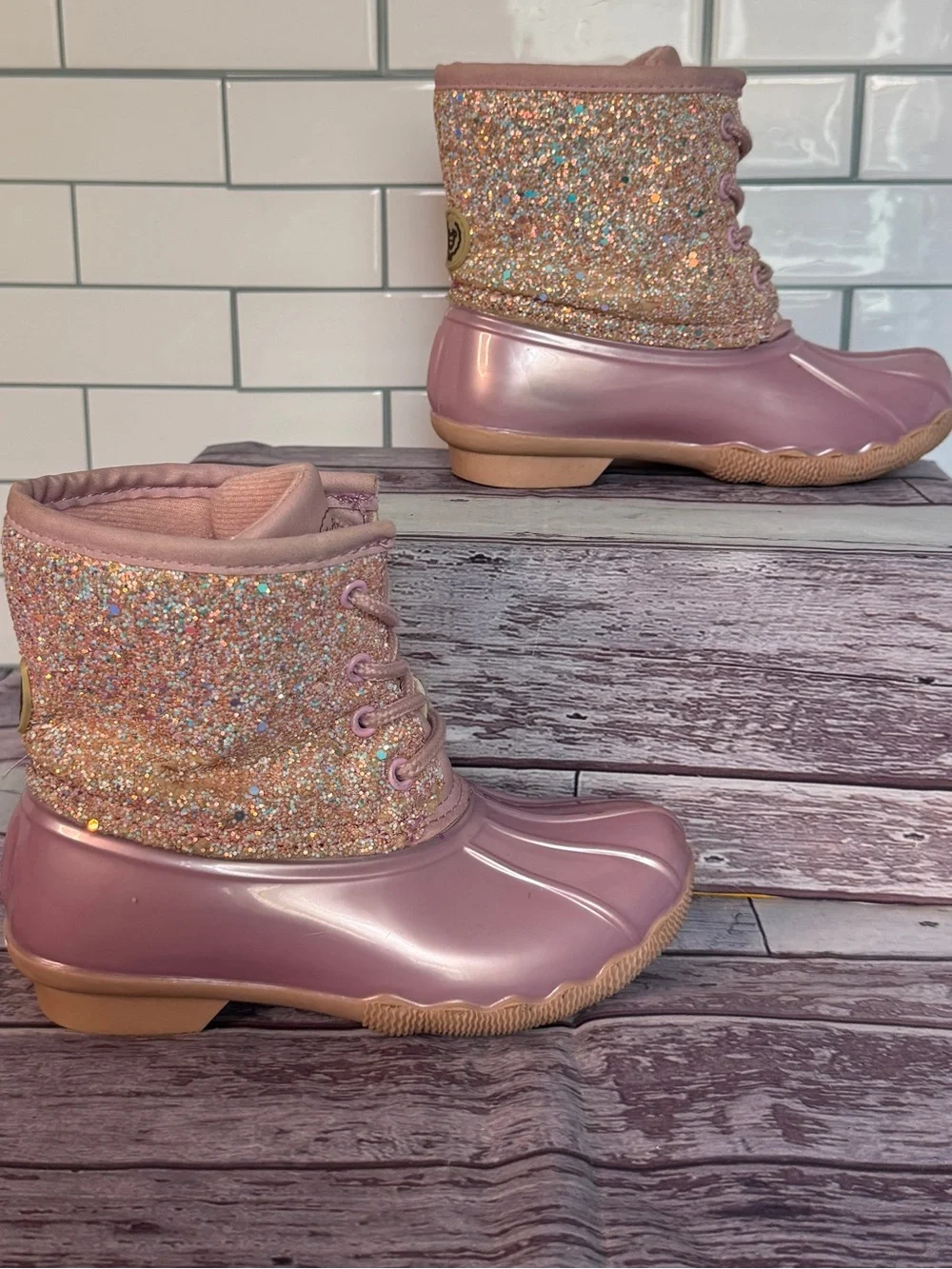 Adrienne Vittadini Girl-Glitter ✨duck boots girls size 12